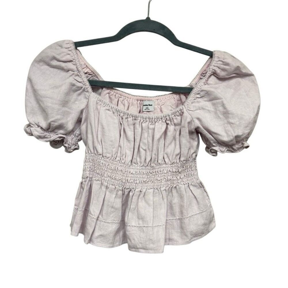 Sunday best linen blend blush pink smocked blouse size 2xs